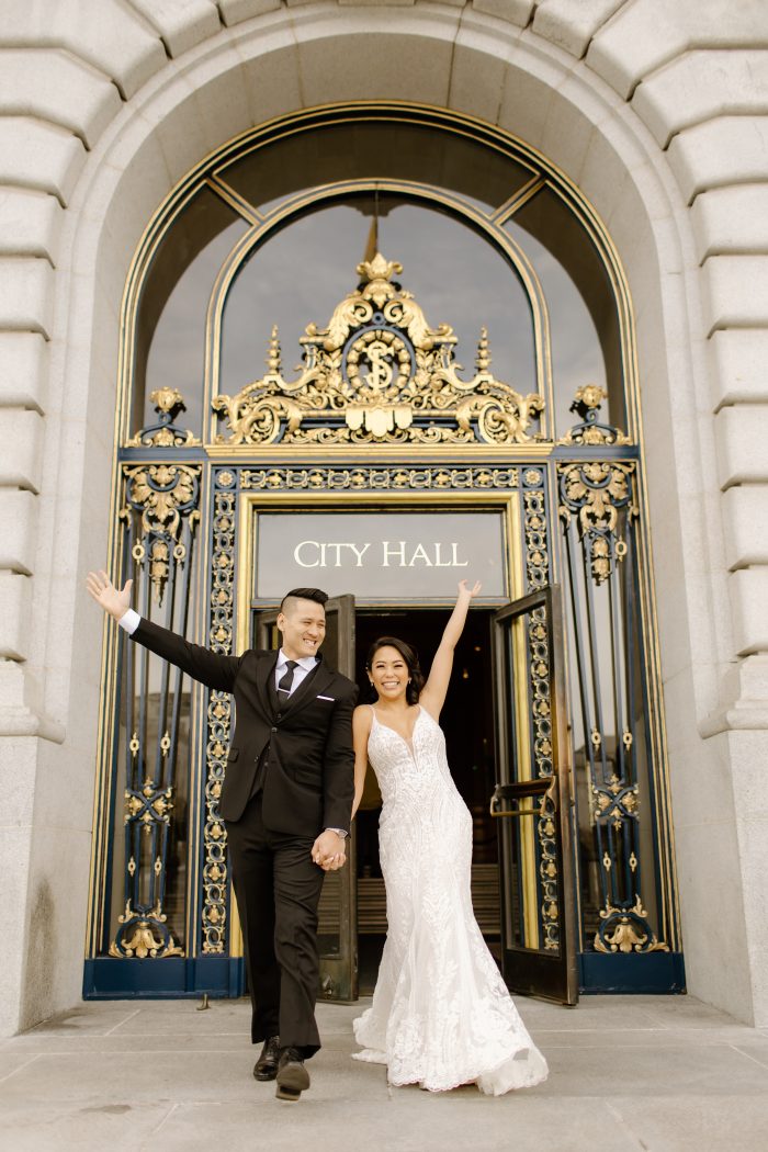 Bride wearing Bailey by Sottero and Midgley at her city hall wedding venue