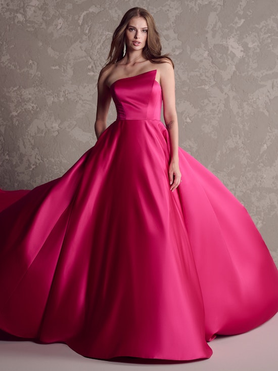 Bride wearing colorful wedding dress Ambrose by Maggie Sottero