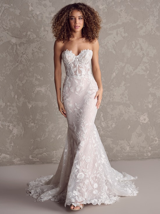 Bride wearing Fairchild colorful wedding dress by Maggie Sottero