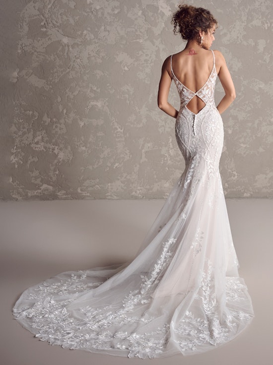 Bride wearing Sydney colorful wedding dress by Maggie Sottero
