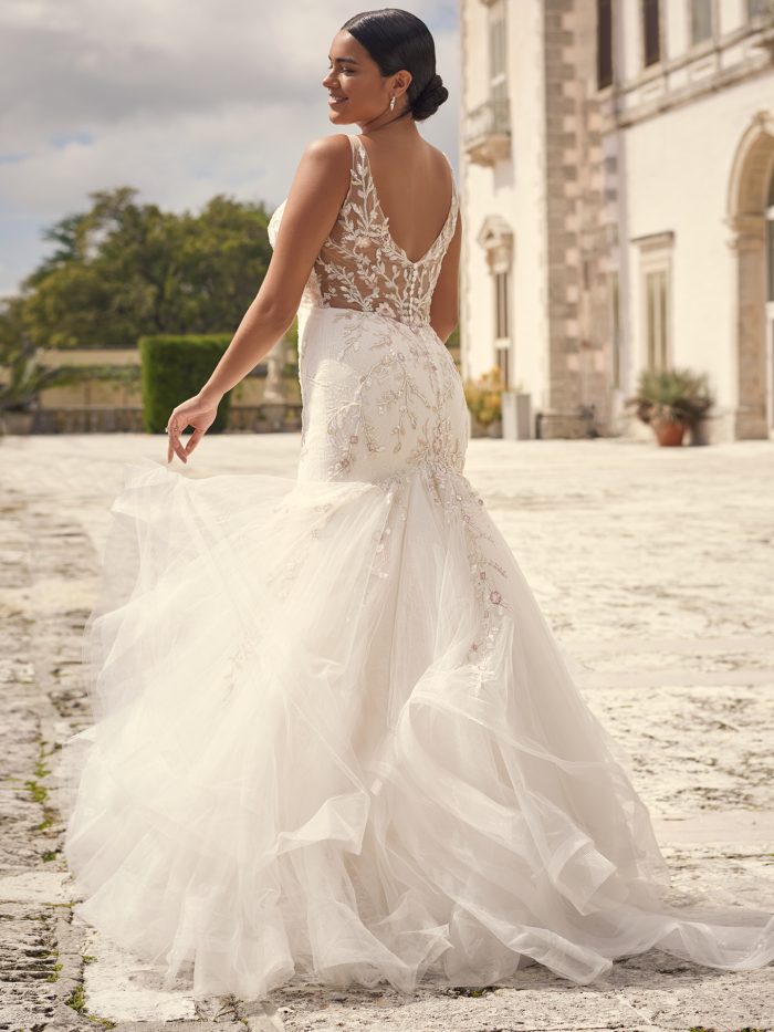 Bride Wearing Plus Size Mermaid Wedding Dress Called Kenleigh by Sottero and Midgley