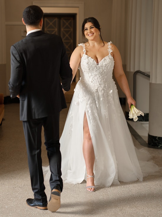 Bride wearing drop waist wedding dress Wicklow by Sottero and Midgley