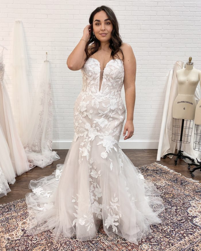 Bride Wearing Mermaid Wedding Dress Called Hattie by Rebecca Ingram at Bridal Appointment