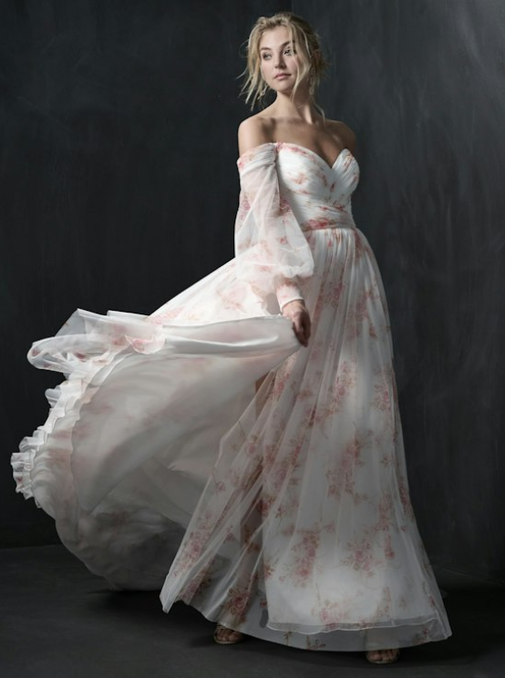 Bride wearing colorful wedding dress Nerida by Sottero and Midgley