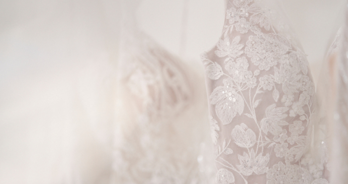 Hanging Maggie Sottero wedding dresses